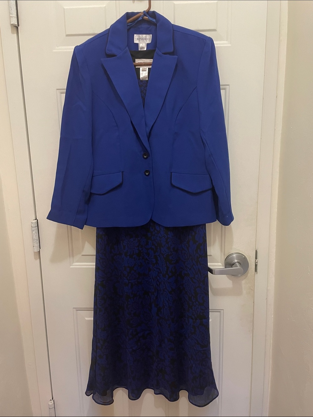STUDIO 1:  Women's 2-piece Royal Blue Two-Button Tailored Blazer with Maxi dress